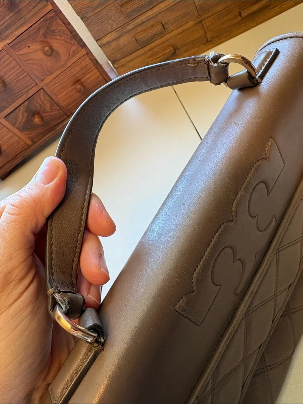 Tory Burch Savannah Top Handle Bag taupe crossbody purse